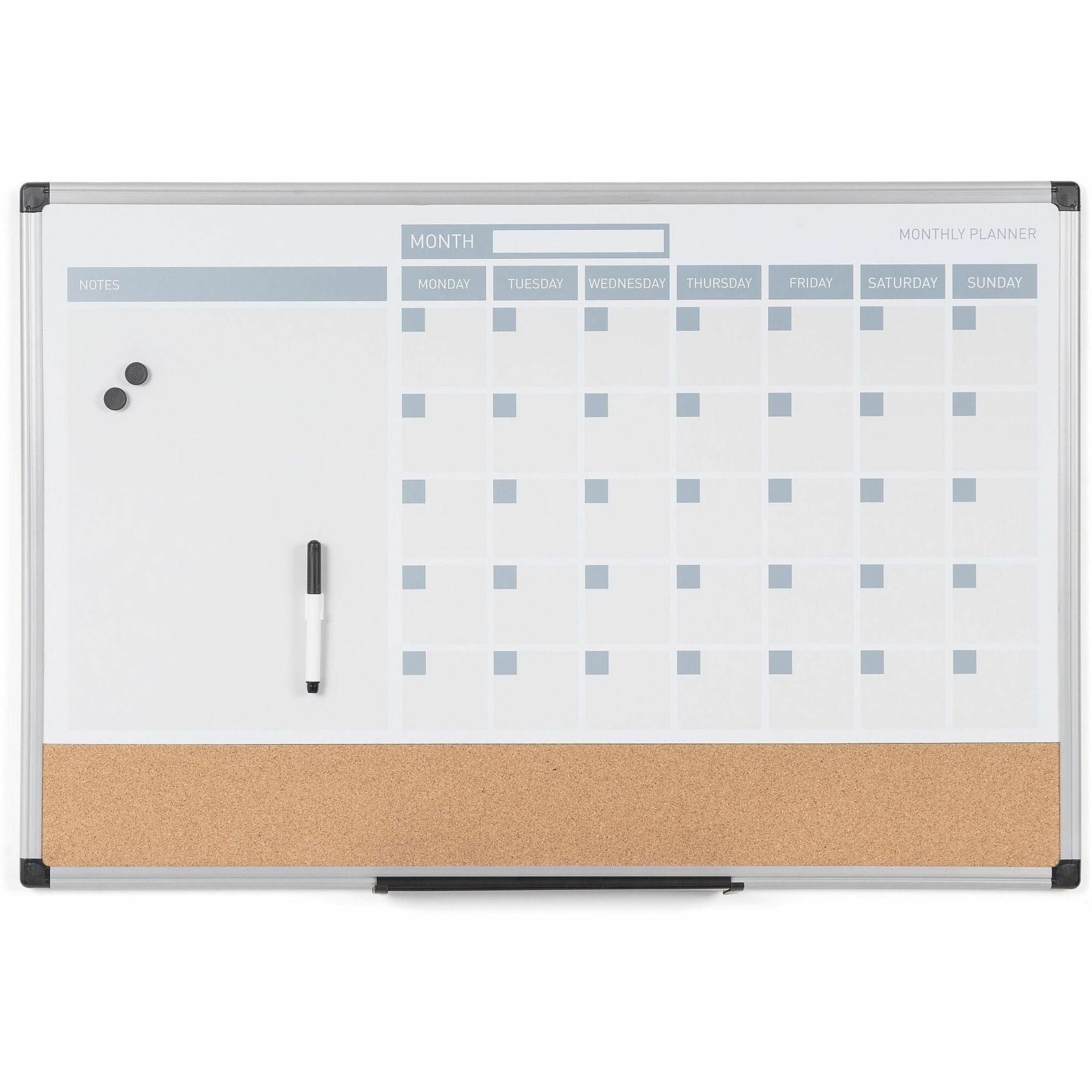 MasterVision 3-in-1 Monthly Dry-erase Calendar Board - Monthly - White - Plastic - 24" Height x 36" Width - Dry Erase Surface, Compact, Magnetic, Stain Resistant - 1 Each
