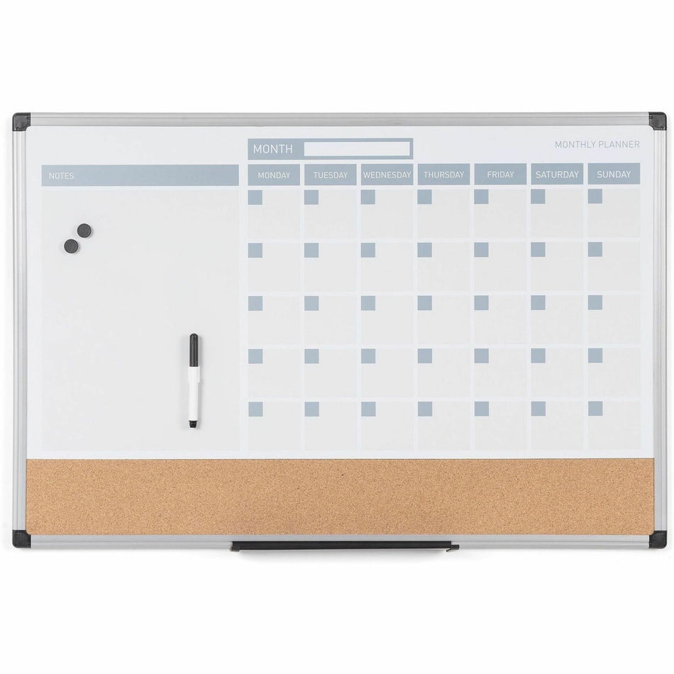 MasterVision 3-in-1 Monthly Dry-erase Calendar Board - Monthly - White - Plastic - 24" Height x 36" Width - Dry Erase Surface, Compact, Magnetic, Stain Resistant - 1 Each