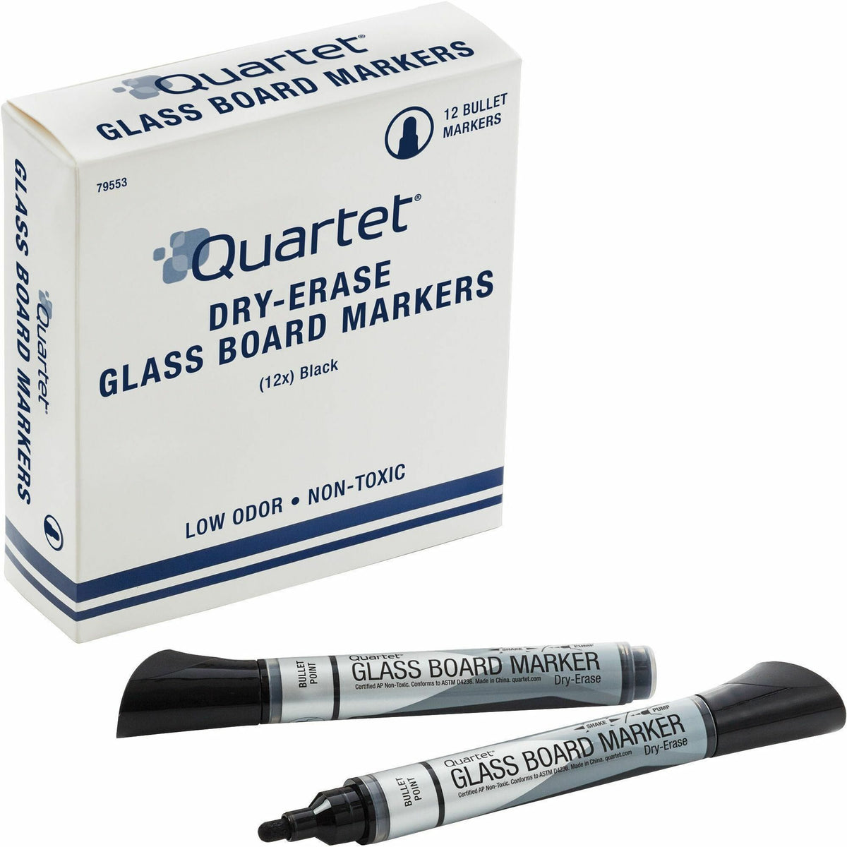 Quartet Premium Dry-Erase Markers for Glass Boards - Bullet Marker Point - Erasable - Black Ink - 1 Dozen