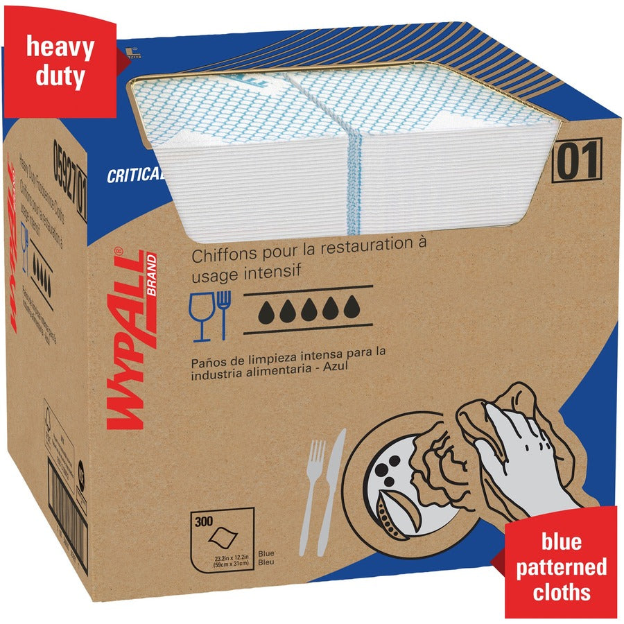 Wypall Critical Clean High Capacity Heavy Duty Foodservice Cloths - Quarter-fold - 12.50" Width x 23.50" Length - Blue - Hydroknit - 300 / Carton