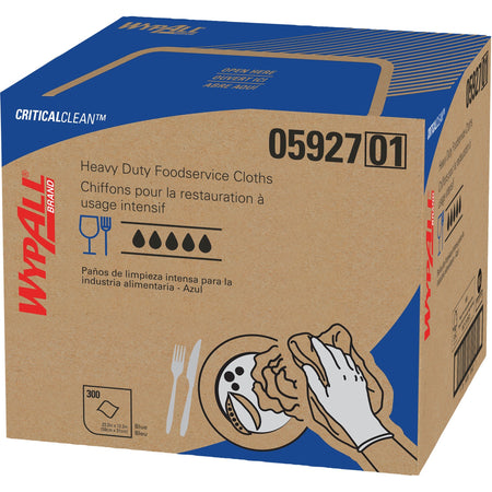 Wypall Critical Clean High Capacity Heavy Duty Foodservice Cloths - Quarter-fold - 12.50" Width x 23.50" Length - Blue - Hydroknit - 300 / Carton