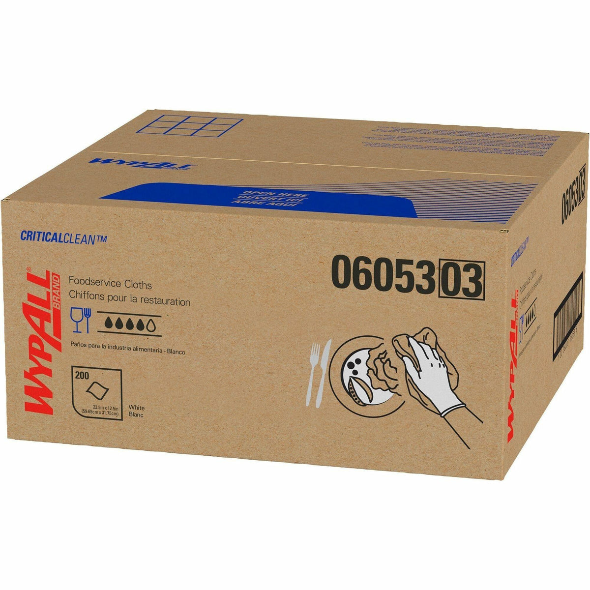 Wypall Critical Clean Foodservice Cloths - Quarter-fold - 12.50" Width x 23.50" Length - White - Hydroknit - 200 / Carton