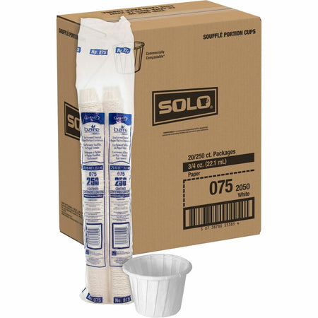 Solo 0.75 oz Treated Paper Souffle Portion Cups - 0.75 fl oz - White - Paper - 250/Bag - 20 / Carton