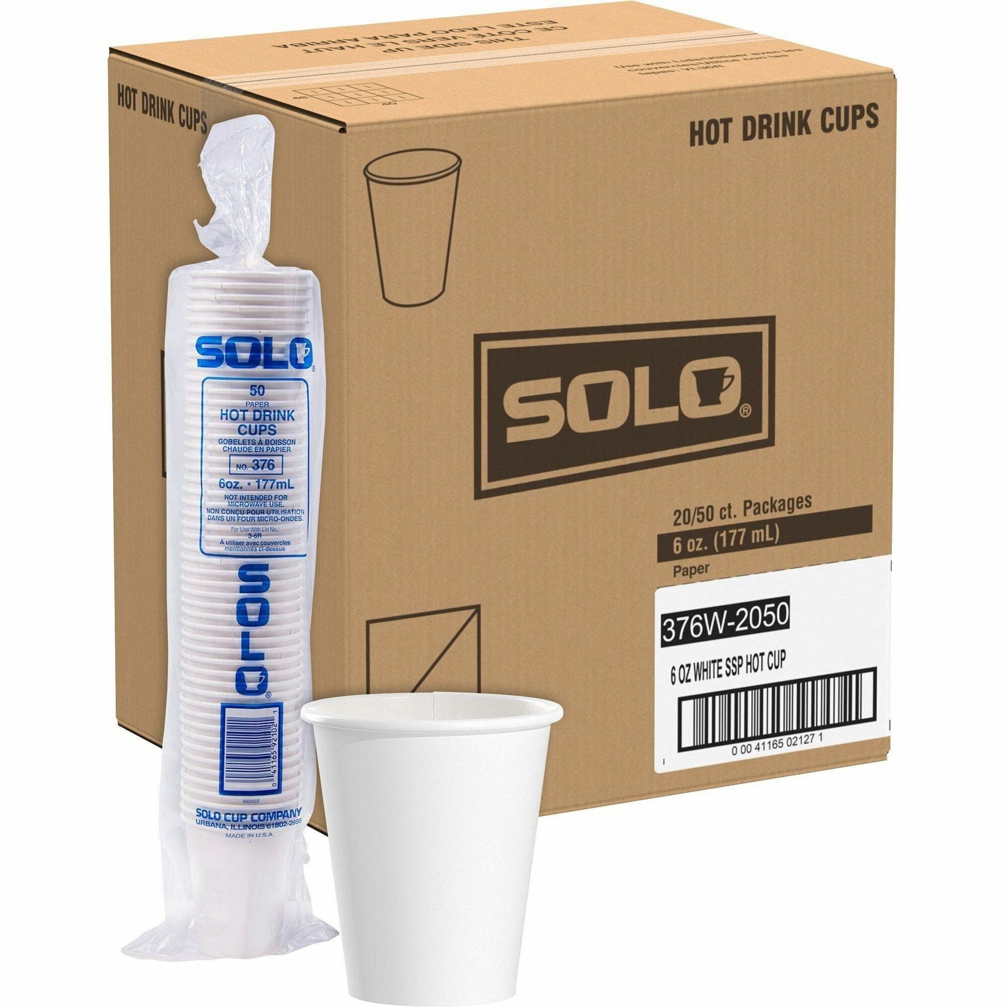 Solo 6 oz Paper Hot Cups - 6 fl oz - White - Paper - Hot Drink, Coffee, Tea, Cocoa - 50/Bag - 20 / Carton