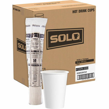 Solo 12 oz Disposable Hot Cups - 12 fl oz - White - Paper - Hot Drink, Coffee, Tea, Cocoa - 50/Bag - 20 / Carton