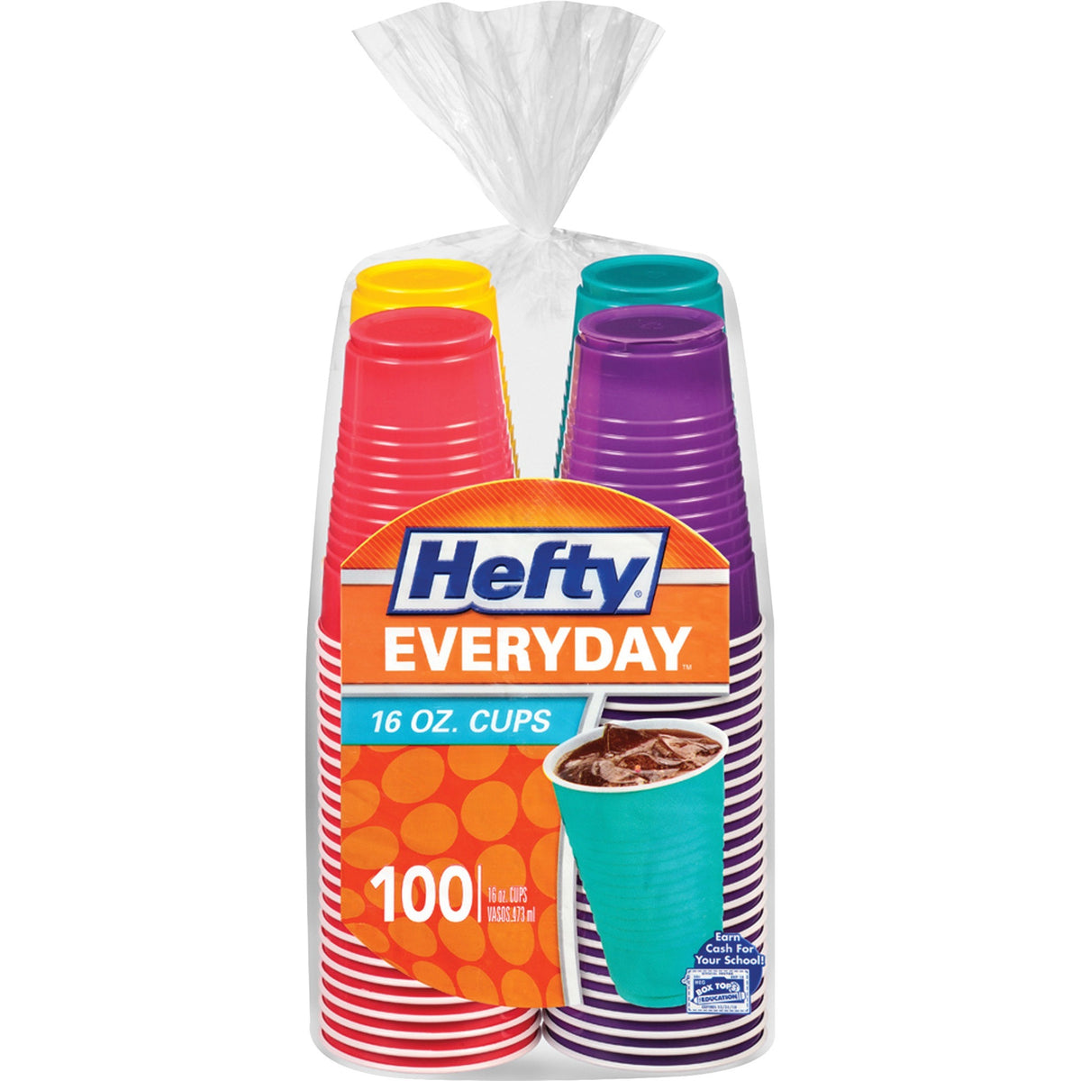 Hefty Everyday 16 oz Disposable Party Cups - 16 fl oz - Assorted Bright - Cold Drink, Party - 100 / Pack
