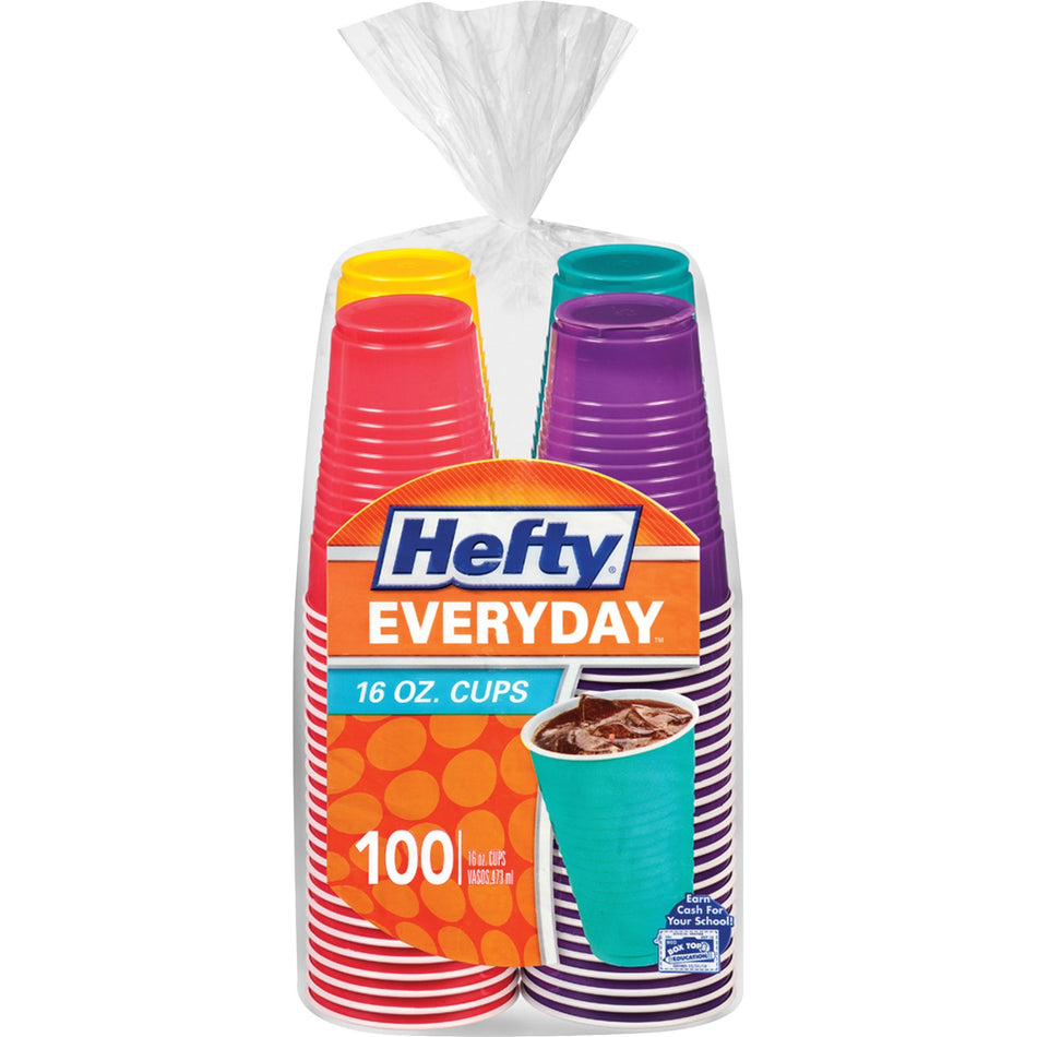 Hefty Everyday 16 oz Disposable Party Cups - 16 fl oz - Assorted Bright - Cold Drink, Party - 100 / Pack