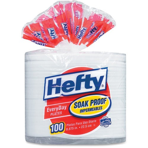 Hefty Everyday 8-7/8" Soak Proof Foam Plates - Disposable - 8.9" Diameter - White - Foam Body - 100/Pack - 6 / Carton