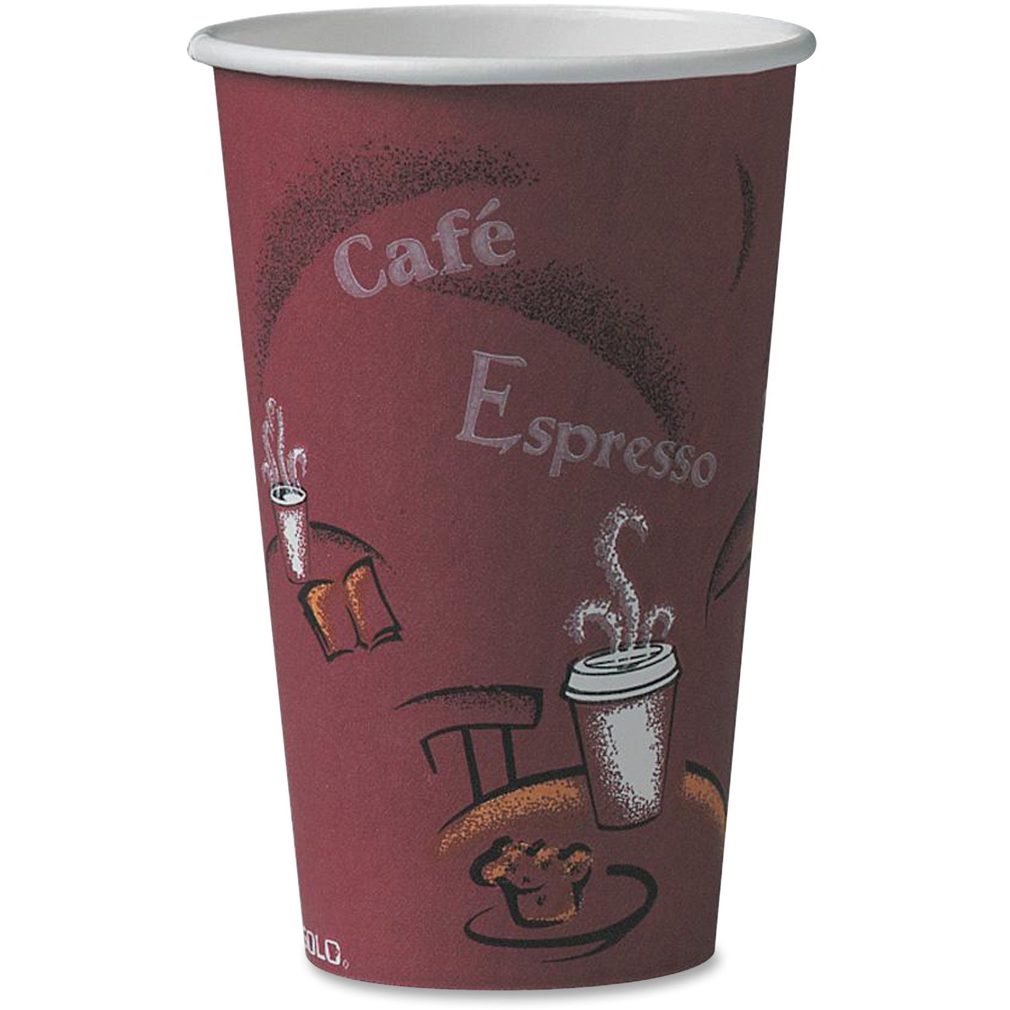 Solo 16 oz Bistro Design Disposable Paper Cups - 16 fl oz - Maroon - Polyethylene - Hot Drink, Coffee, Tea, Cocoa - 50/Pack - 20 / Carton