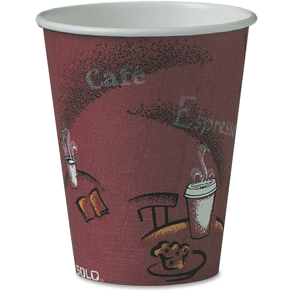 Solo 8 oz Bistro Design Disposable Paper Cups - 8 fl oz - Maroon - Paper - Beverage, Hot Drink, Cold Drink, Coffee, Tea, Cocoa - 50/Pack - 20 / Carton