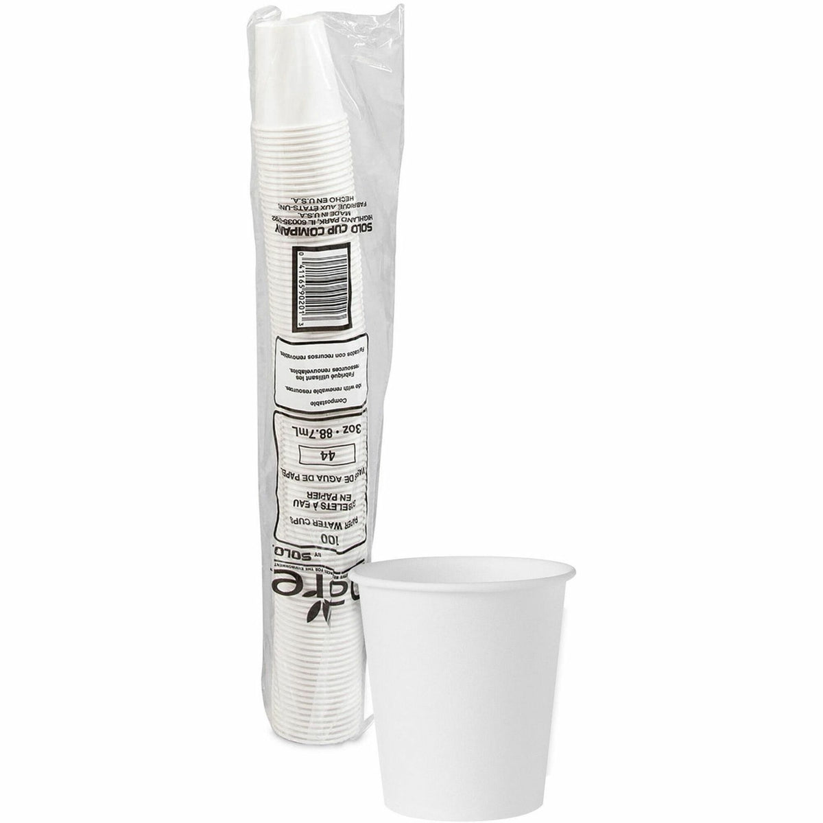 Solo 3 oz Treated Paper Water Cups - 3 fl oz - White - Paper - Water - 100 / Pack