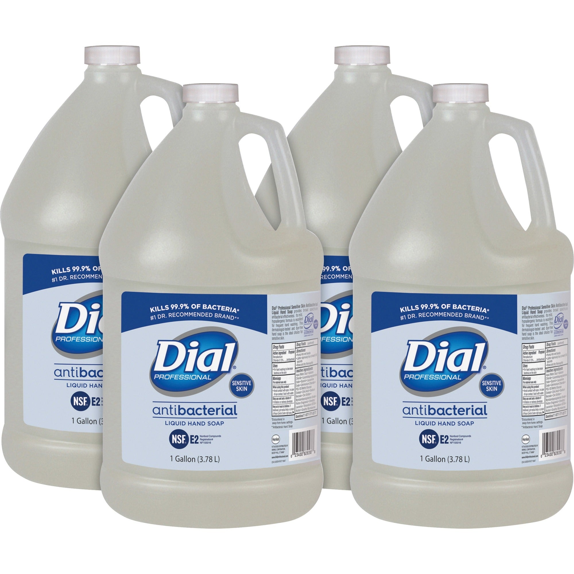 Dial Sensitive Skin Antibacterial Liquid Hand Soap Refill - 1 gal - Kill Germs, Bacteria Remover, Yeast Remover, Mold Remover - Skin, Hand - Clear - 4 / Carton