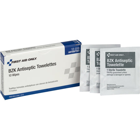 First Aid Only BZK Antiseptic Towelettes - White/ - 10 / Box