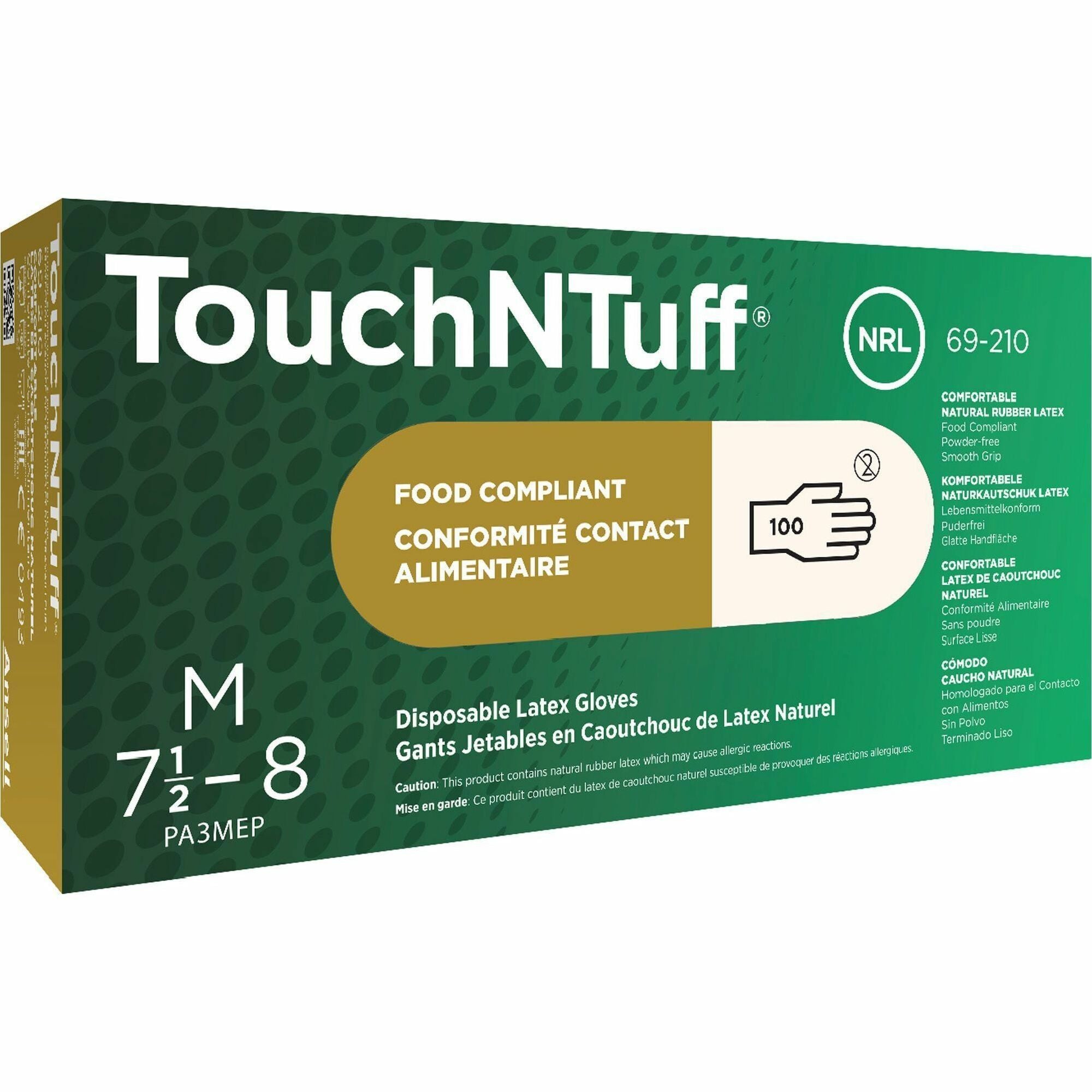 Ansell TouchNTuff Disposable Gloves - 5 mil Thickness - Medium Size - White - Powdered, Comfortable - For Laboratory Application, Food - 100/Box - 1 Each