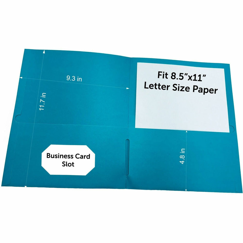 Business Source Letter Portfolio - 8 1/2" x 11" - 125 Sheets Capacity - 2 Inside Front & Back Pocket(s) - Teal - 25 / Box