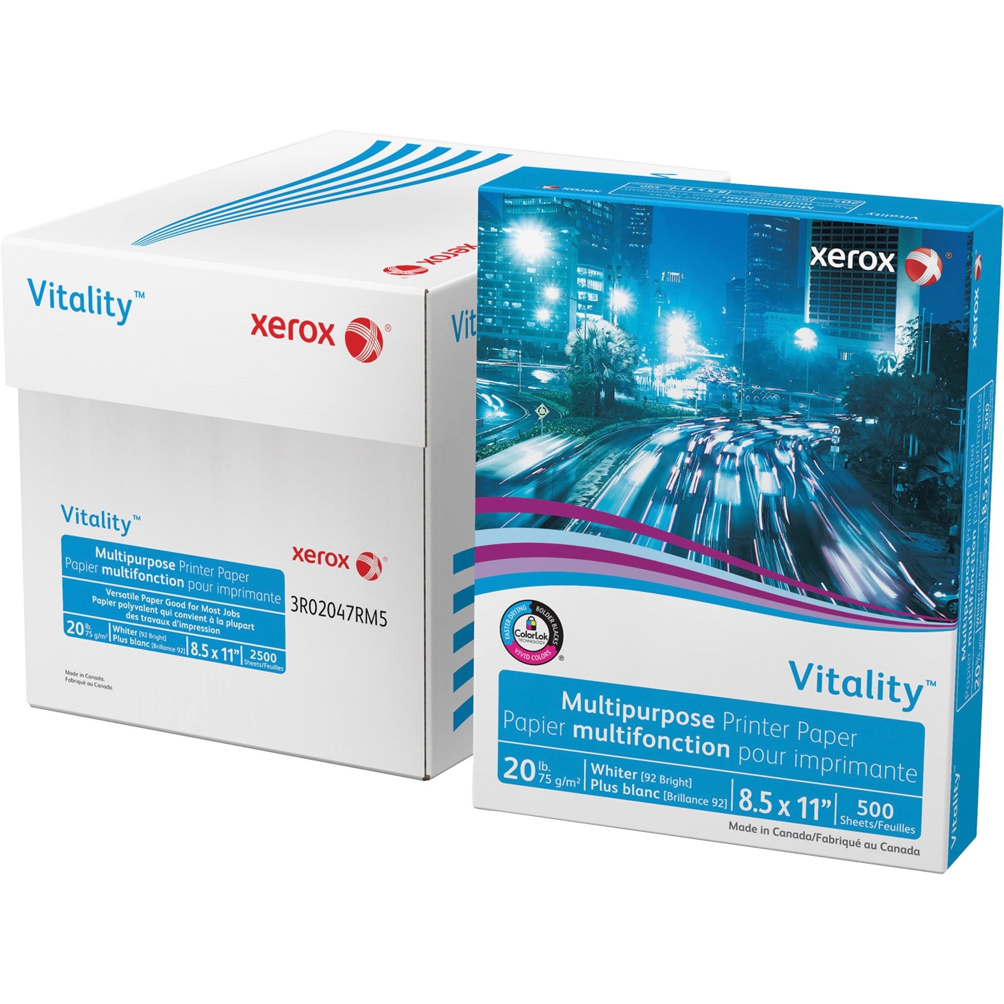Xerox Vitality Multipurpose Printer Paper - White - 92 Brightness - Letter - 8 1/2" x 11" - 20 lb Basis Weight - White - 500 / Ream
