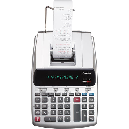 Canon MP11DX 2-Color Printing Calculator - Dual Color Print - Clock, Calendar, Built-in Memory, Date/Time Display - 12 Digits - 3.1" Height x 8.2" Width x 12" Length - Silver - 1 Each