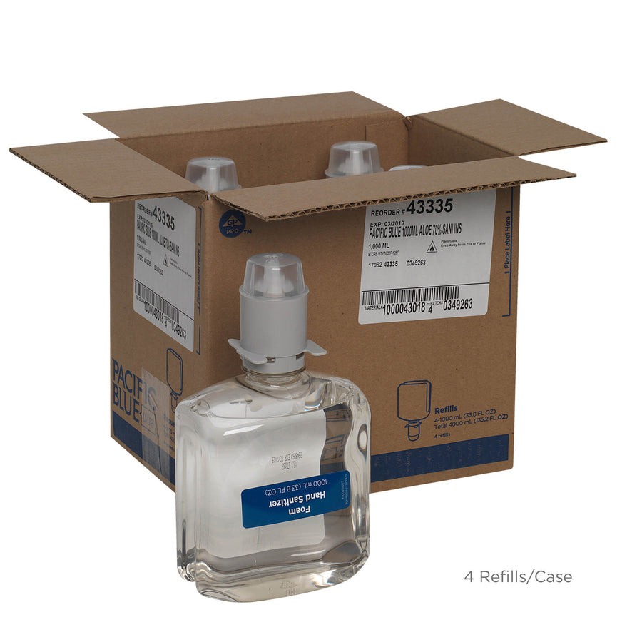 Pacific Blue Ultra Hand Sanitizer Foam Refill - 1.06 quart - Squeeze Bottle Dispenser - Kill Germs - Hand, Skin - Moisturizing - Clear - Dye-free, Fragrance-free, Food-safe - 4 / Carton