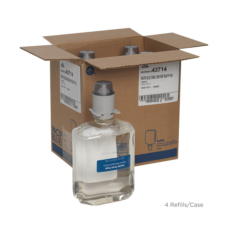 Pacific Blue Ultra Gentle Foam Soap Manual Dispenser Refills - 1.27 quart - Squeeze Bottle Dispenser - Dirt Remover, Bacteria Remover - Skin - Clear - Dye-free, Rich Lather, Bio-based, VOC-free, pH Balanced, Fragrance-free - 4 / Carton