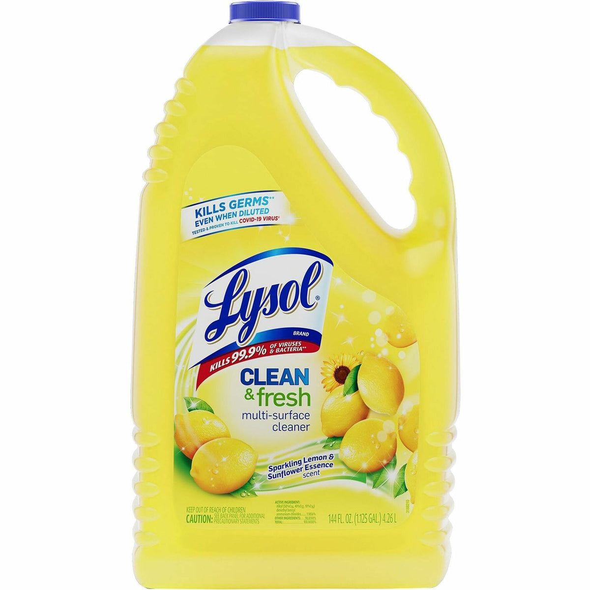 Lysol Clean/Fresh Lemon Cleaner - For Multi Surface - 144 fl oz (4.5 quart) - Clean & Fresh Lemon Scent - Recommended For: Stain Remover - Long Lasting, Disinfectant - Yellow - 1 Each