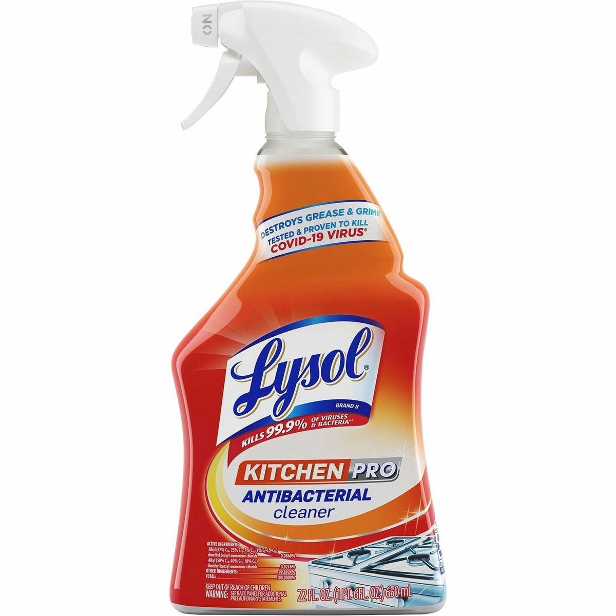 Lysol Kitchen Pro Antibacterial Cleaner - For Multi Surface - 22 fl oz (0.7 quart) - Fresh Citrus Scent - Recommended For: Stain Remover - Deodorize, Streak-free, Chemical-free, Disinfectant, Anti-bacterial, Residue-free - Clear - 1 Each