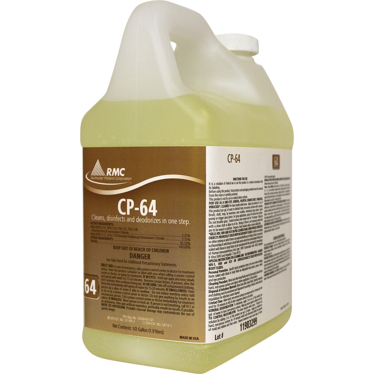 RMC CP-64 Cleaner - For Toilet - Concentrate - 64 fl oz (2 quart) - Fresh Lemon Scent - Disinfectant - Yellow - 4 / Carton