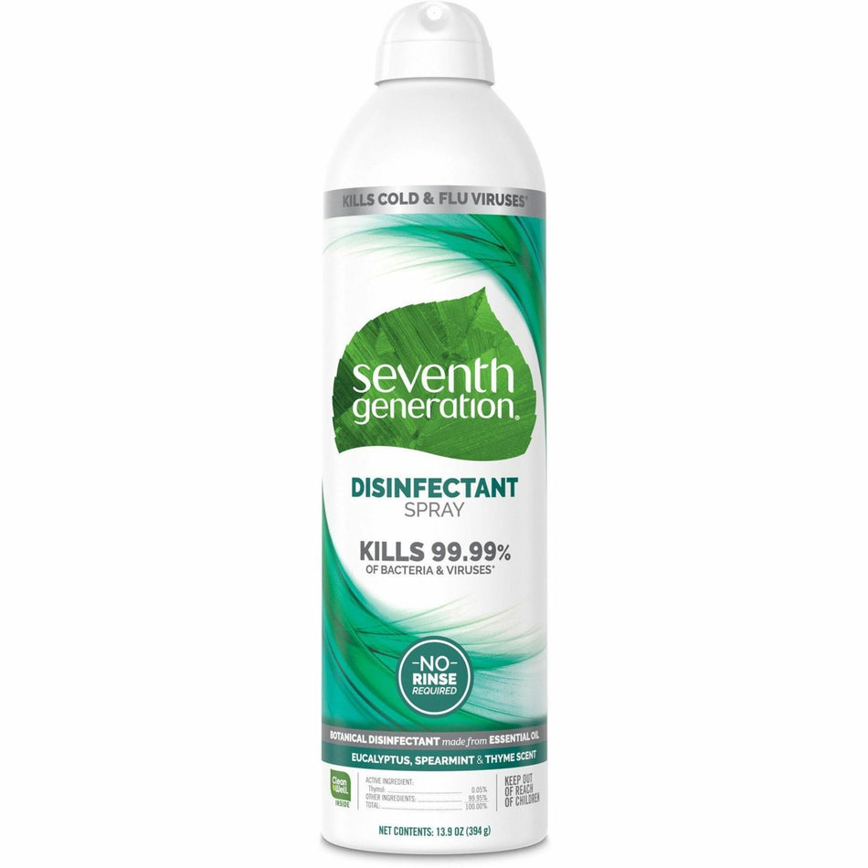 Seventh Generation Disinfectant Cleaner - For Day Care - 13.9 fl oz (0.4 quart) - Eucalyptus Spearmint & Thyme Scent - Non-flammable, Anti-bacterial - Clear - 1 Each