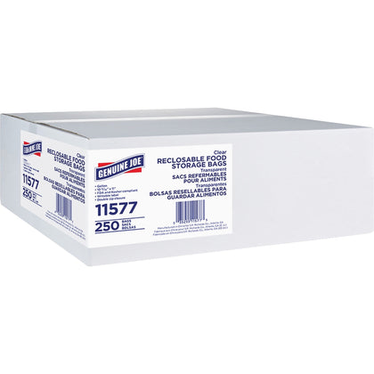 Genuine Joe Food Storage Bags: 1 gal Capacity Zipper Closure - Clear - 250/Box