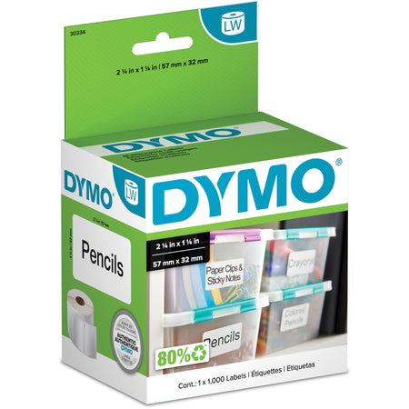 Dymo LW Multi-Purpose Labels - 2 1/4" Width x 1 1/4" Length - Removable Adhesive - White - 1000 Total Label(s) - 1000 / Roll