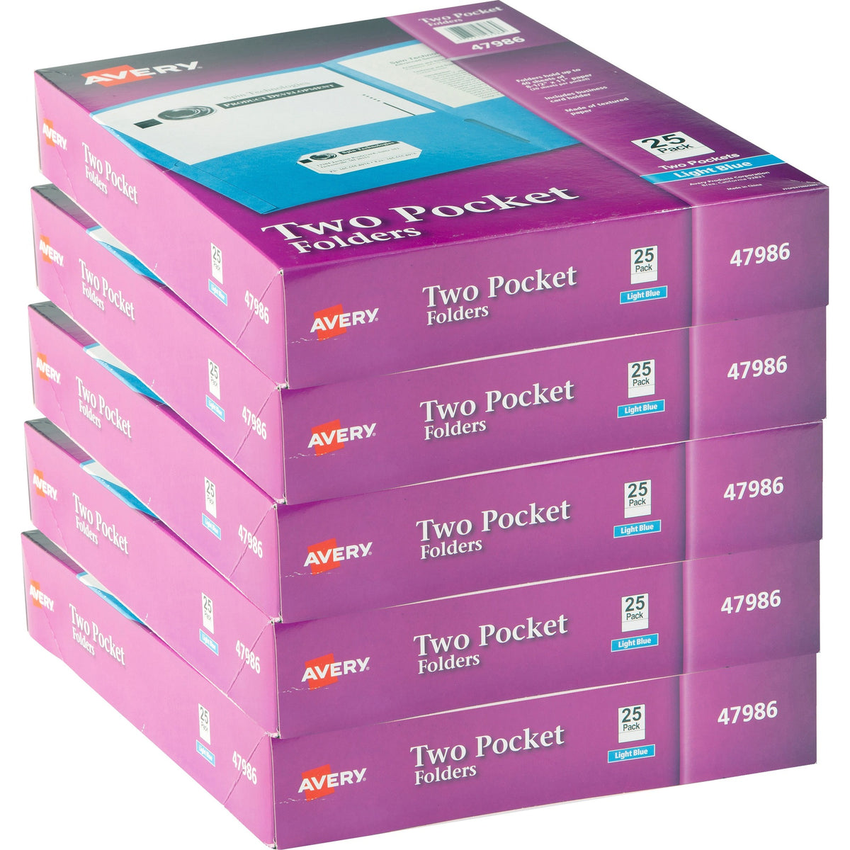 Avery®Letter Pocket Folder - 8 1/2" x 11" - 40 Sheets Capacity - 2 Internal Pocket(s) - Light Blue - Embossed - 25/Box - 5 / Carton