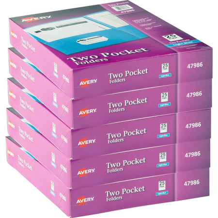 Avery®Letter Pocket Folder - 8 1/2" x 11" - 40 Sheets Capacity - 2 Internal Pocket(s) - Light Blue - Embossed - 25/Box - 5 / Carton