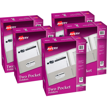 Avery®Letter Pocket Folder - 8 1/2" x 11" - 40 Sheets Capacity - 2 Internal Pocket(s) - Embossed Paper - Gray - Embossed - 25/Box - 5 / Carton