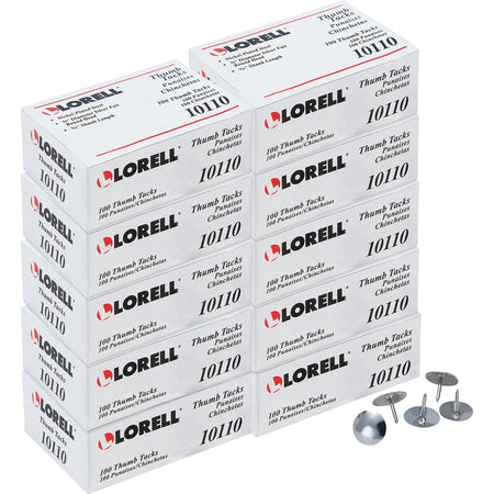 Lorell 5/16" Long Thumb Tacks - 0.31" Shank - 0.38" Head - for Schedule, Wall - Silver - Nickel Plated Steel - 100/Pack - 10 / Box