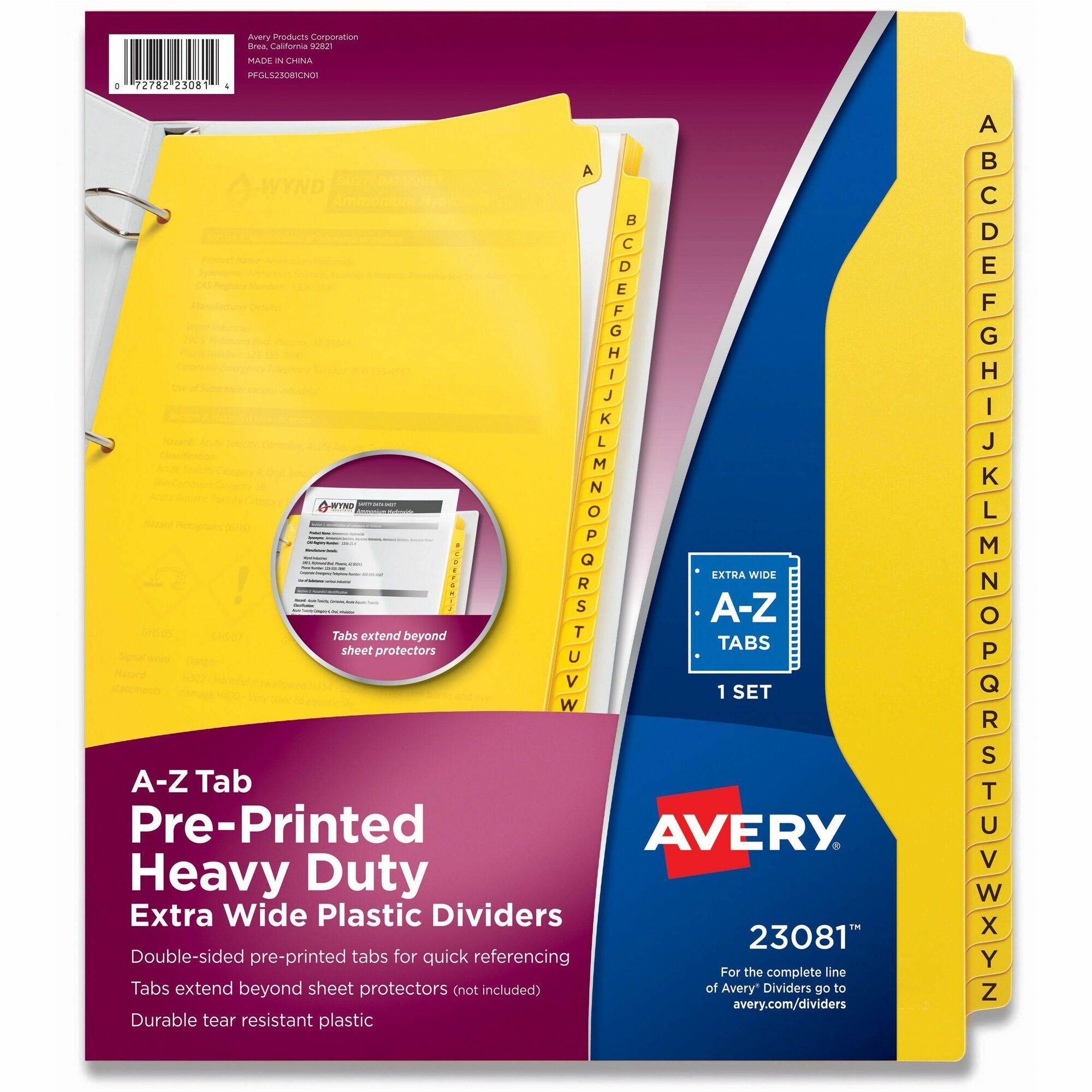 Avery® Heavy-Duty Plastic A-Z Industrial Dividers - 26 x Divider(s) - 26 Tab(s) - A-Z - 26 Tab(s)/Set - 8.5" Divider Width x 11" Divider Length - 3 Hole Punched - Yellow Plastic Divider - Yellow Plastic Tab(s) - 26 / Set