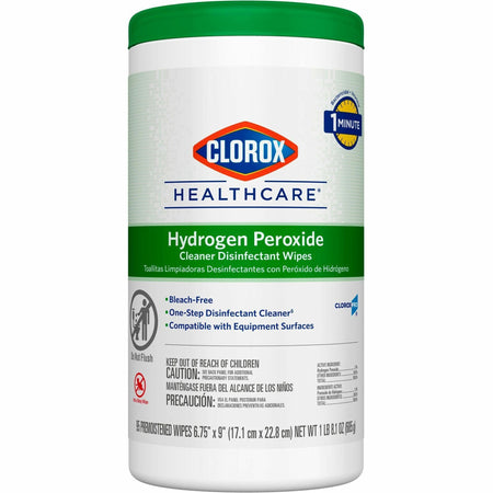 Clorox Healthcare Hydrogen Peroxide Cleaner Disinfectant Wipes - 9" Length x 6.75" Width - Recommended For: Soap Scum Remover - Pre-moistened, Disinfectant, Deodorize, Anti-bacterial - White - 95/Tub - 1 Each
