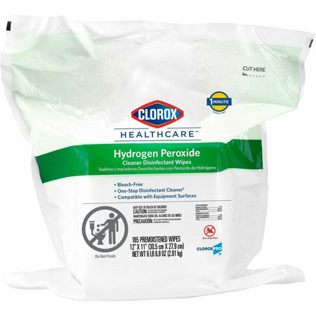 Clorox Healthcare Clorox Healthcare Hydrogen Peroxide Cleaner Disinfectant Wipes Bucket Refill - 11" Length x 12" Width - Recommended For: Soap Scum Remover - Pre-moistened, Disinfectant, Deodorize, Anti-bacterial - White - 185/Pack - 1 Each