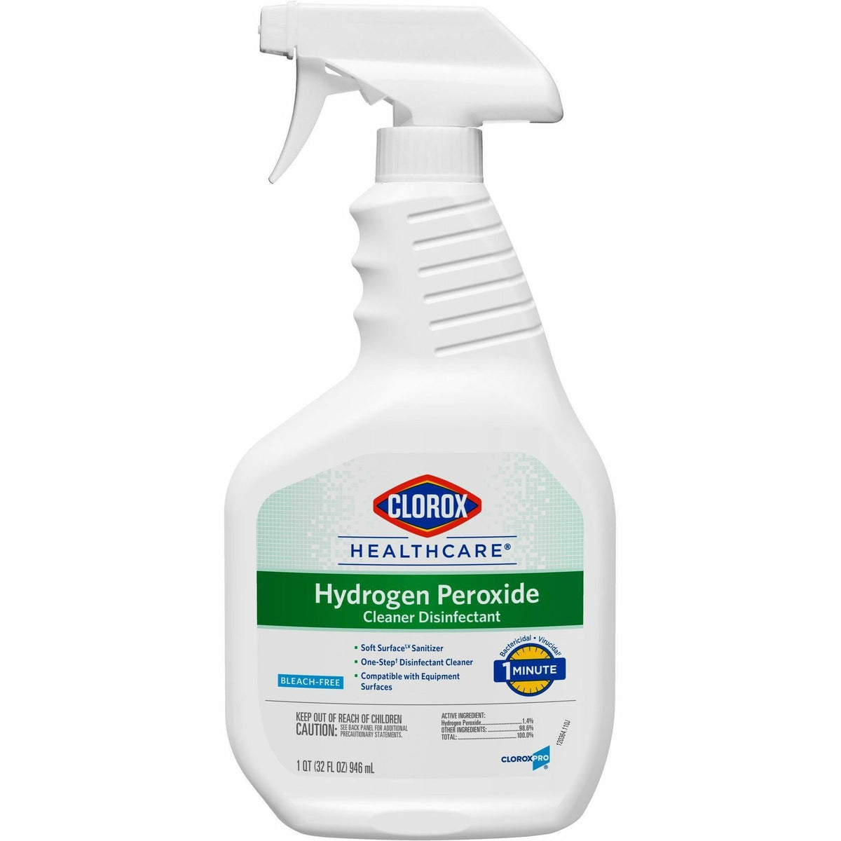Clorox Healthcare Hydrogen Peroxide Cleaner Disinfectant Spray - 32 fl oz (1 quart) - Recommended For: Odor Remover - Disinfectant, Non-corrosive, Virucidal, Anti-bacterial - Clear - 1 Each