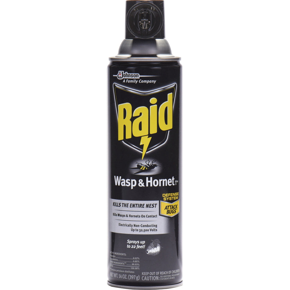 Raid Wasp/Hornet Killer Spray - Spray - Kills Hornet, Wasp, Mud Dauber, Yellow Jacket, Bugs - 14 fl oz - White - 1 Each
