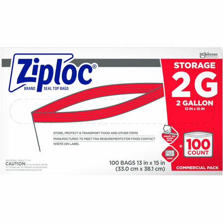 Ziploc® 2-Gallon Storage Bags - Extra Large Size - 2 gal Capacity - Clear - Food - 100 / Carton