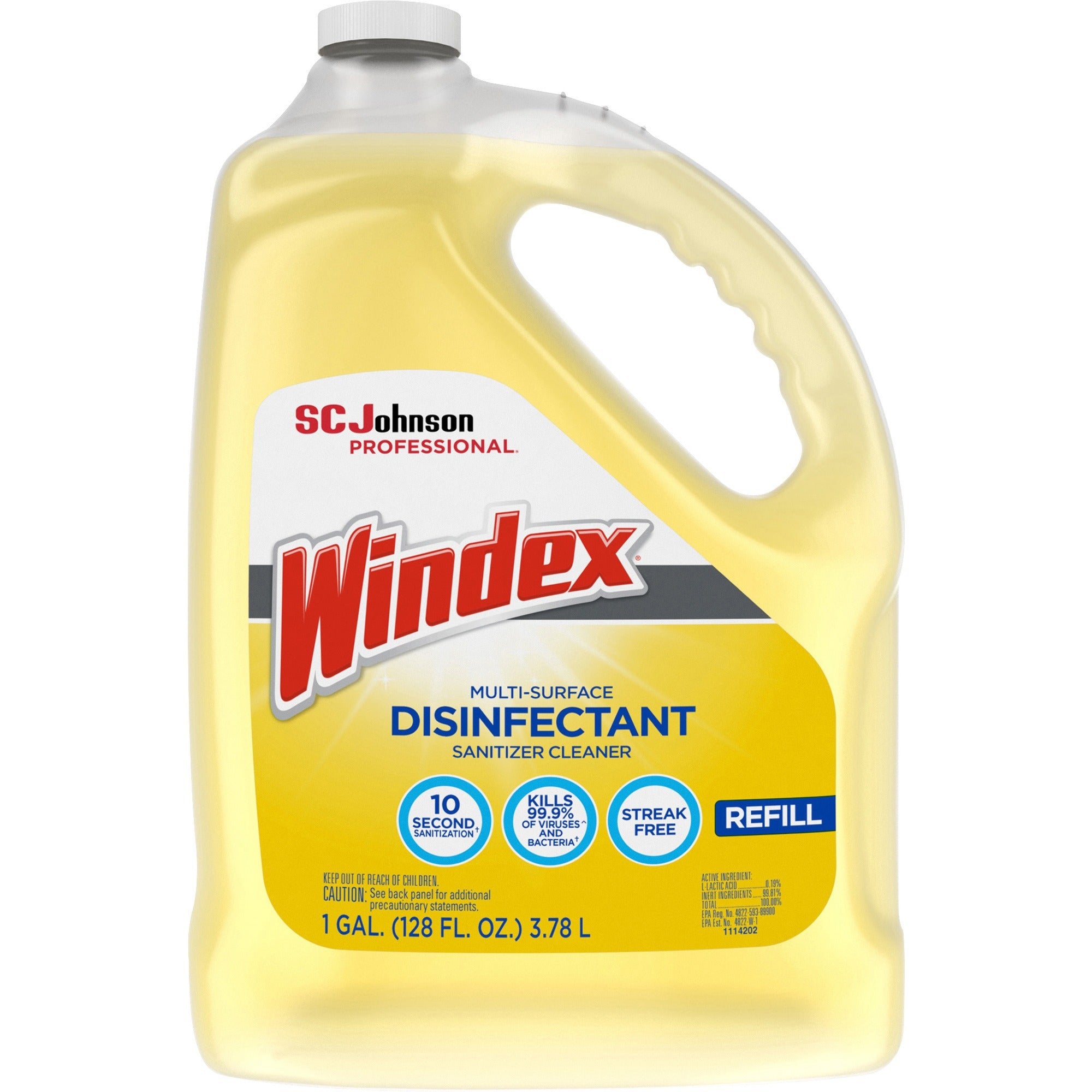 Windex® Multi-Surface Disinfectant Sanitizer Cleaner - 128 fl oz (4 quart) - Disinfectant, Residue-free, Anti-bacterial - Yellow Bottle - 1 Each