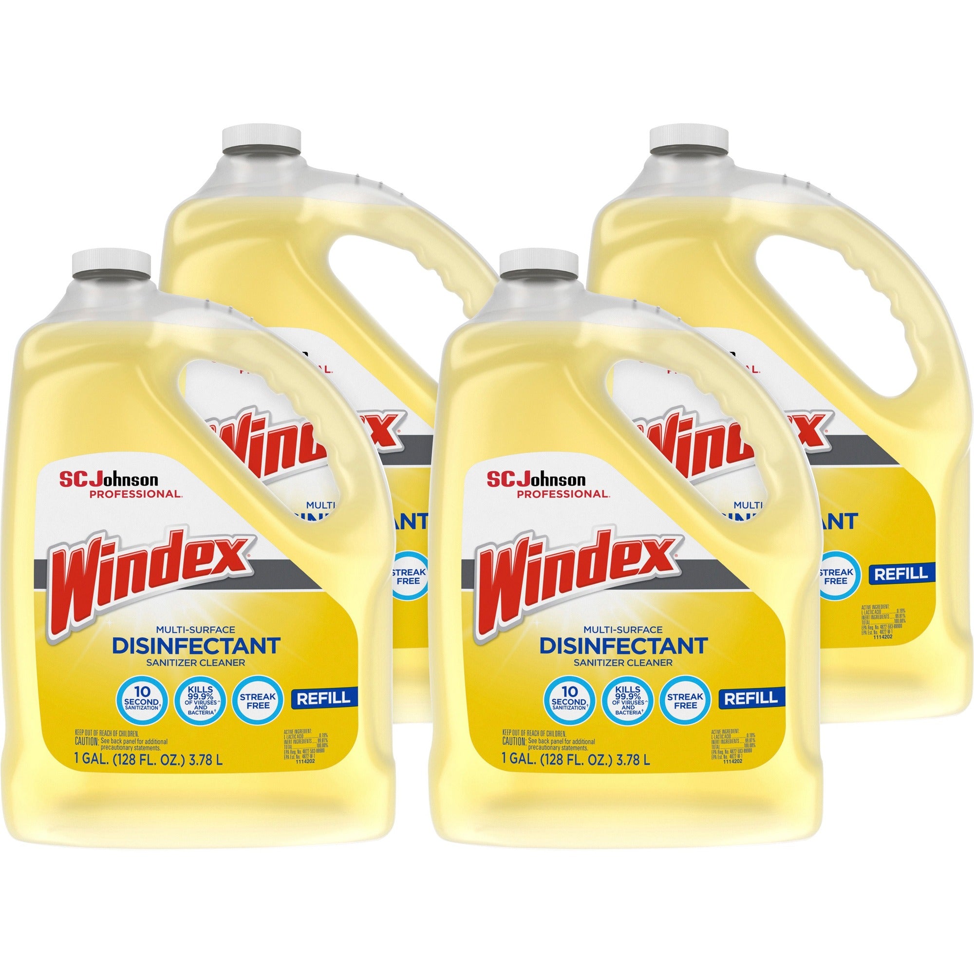 Windex® Multi-Surface Disinfectant Sanitizer Cleaner - 128 fl oz (4 quart) - Disinfectant, Residue-free, Anti-bacterial - Yellow Bottle - 4 / Carton