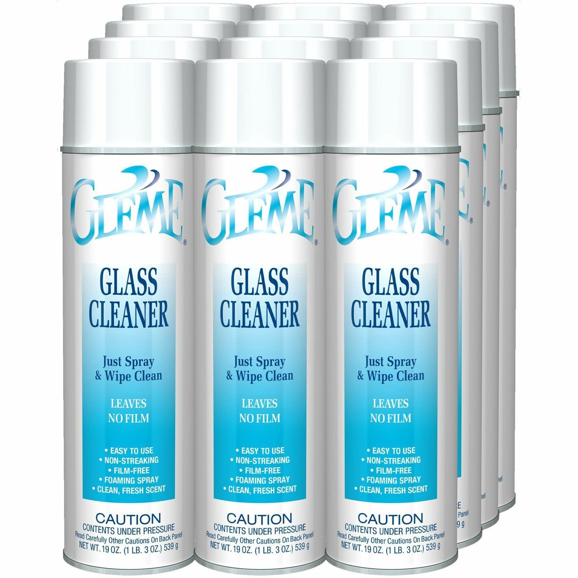 Claire Gleme Glass Cleaner - 19 fl oz (0.6 quart) - Clean & Fresh Scent - Film-free, Non-drip, Non-streaking, Ammonia-free, Quick Drying, Rinse-free, CFC-free - White Can - 12 / Carton