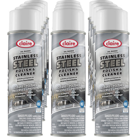 Claire Stainless Steel Polish and Cleaner - 15 fl oz (0.5 quart) - Lemon Scent - Non-abrasive, CFC-free - Clear Can - 12 / Carton