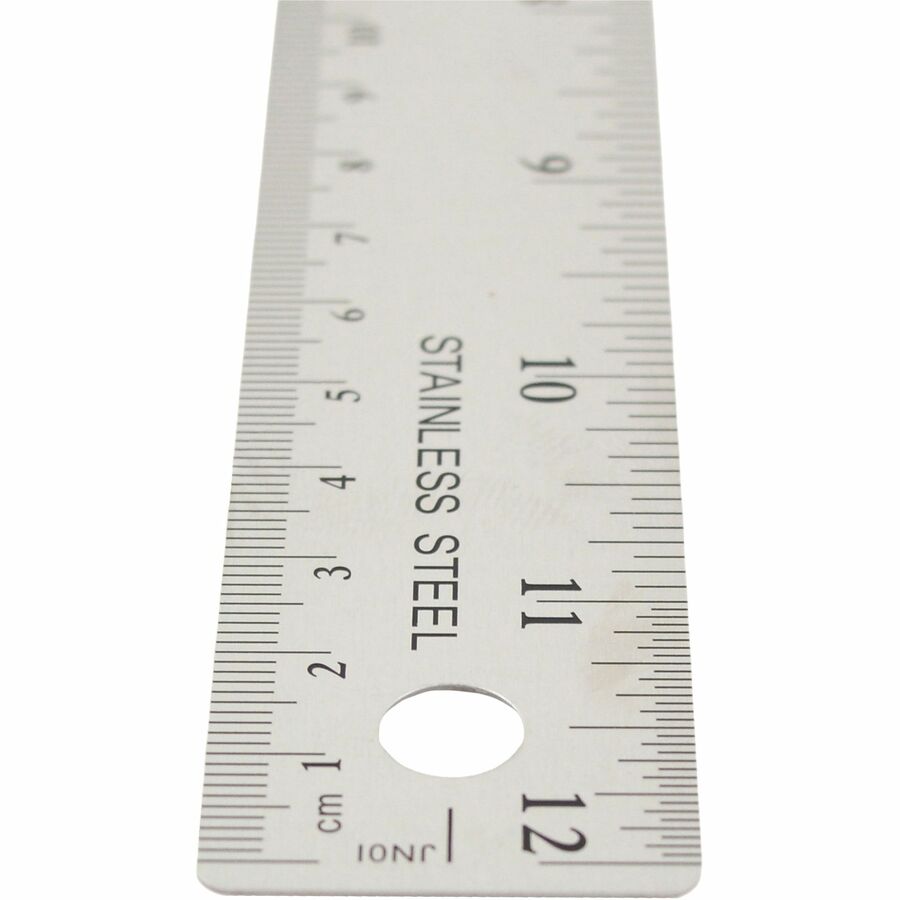 Westcott Stainless Steel Rulers - 12" Length x 1" Width - 1/16, 1/32 Graduations - Metric, Imperial Measuring System - Stainless Steel - Stainless Steel - 12 / Box