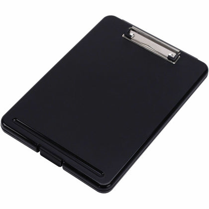 Business Source Storage Clipboard: 8 1/2’’ x 11’’ Plastic Black - 12/Carton - Clipboards