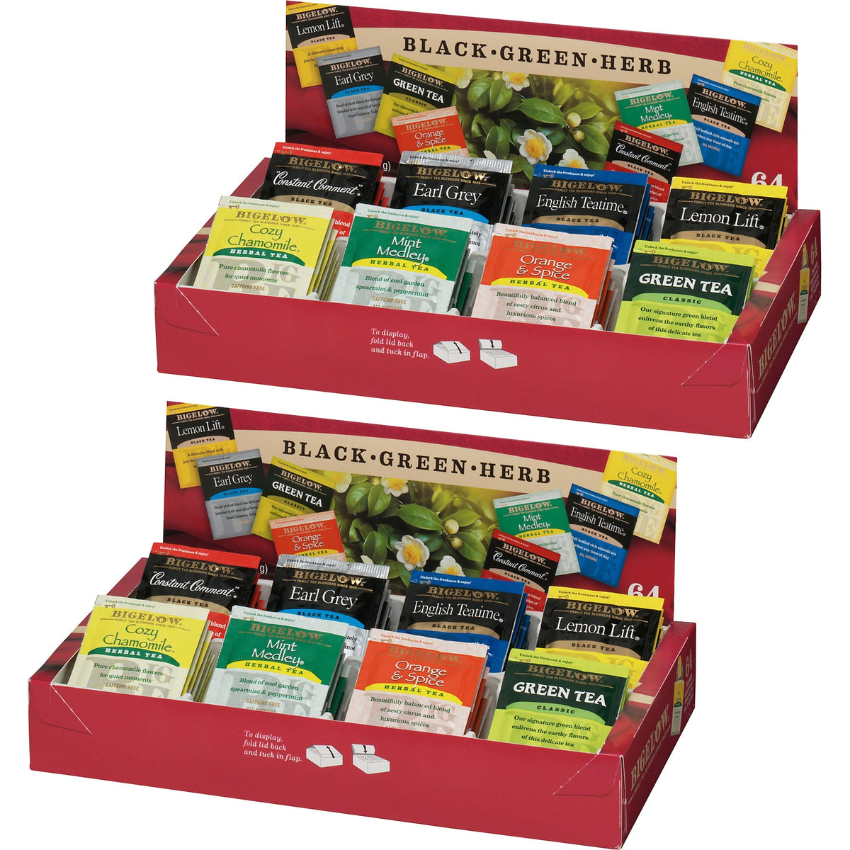 Bigelow® Assorted Flavor Herbal Tea, Black Tea, Green Tea Bag - Herbal Tea, Black Tea, Green Tea - 64/Box - 2 / Bundle