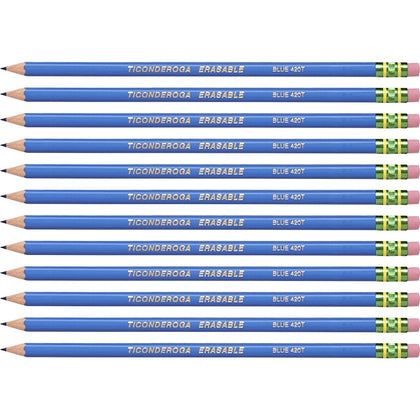 Ticonderoga Pre-Sharpened Erasable Checking Pencils - Blue Lead - HB - 1 Dozen/Box - 6 / Carton