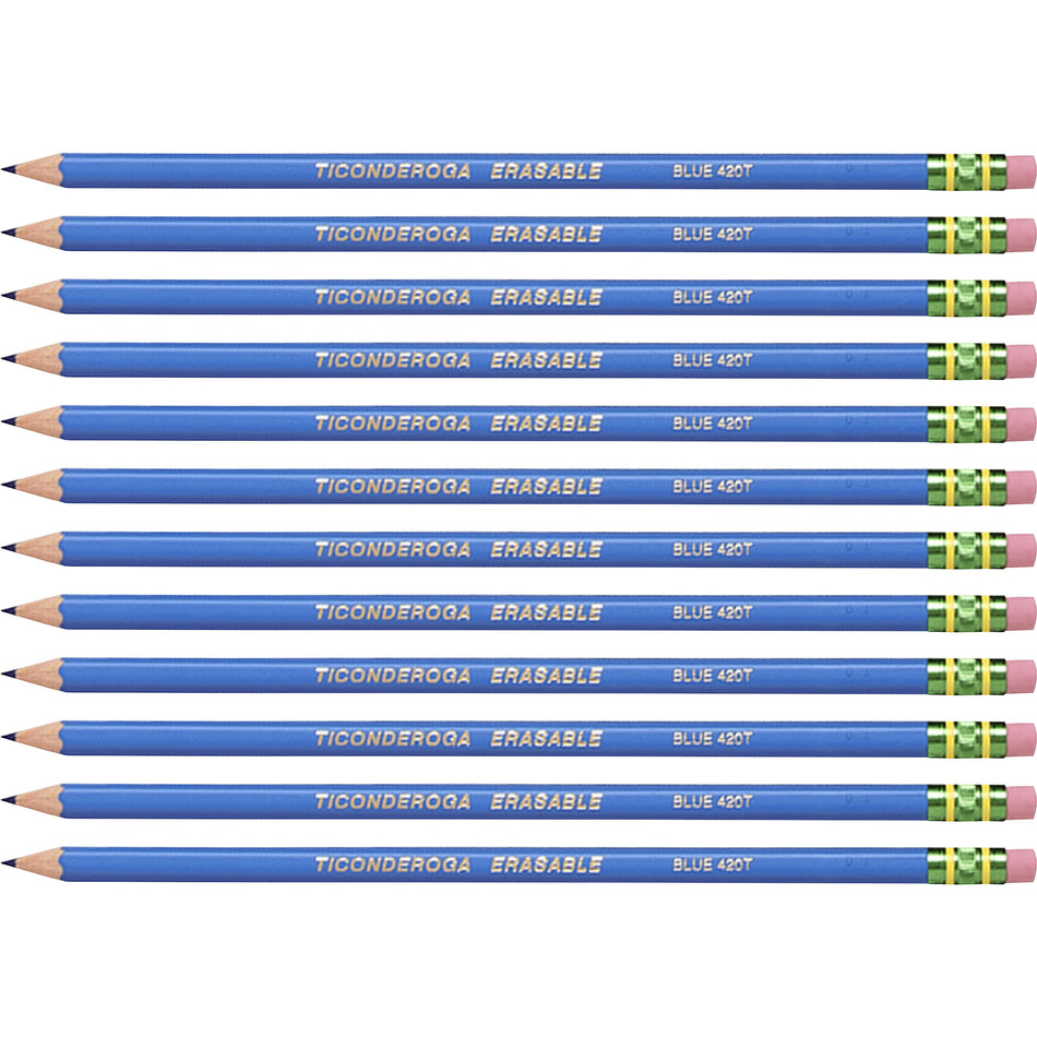 Ticonderoga Pre-Sharpened Erasable Checking Pencils - Blue Lead - HB - 1 Dozen/Box - 6 / Carton