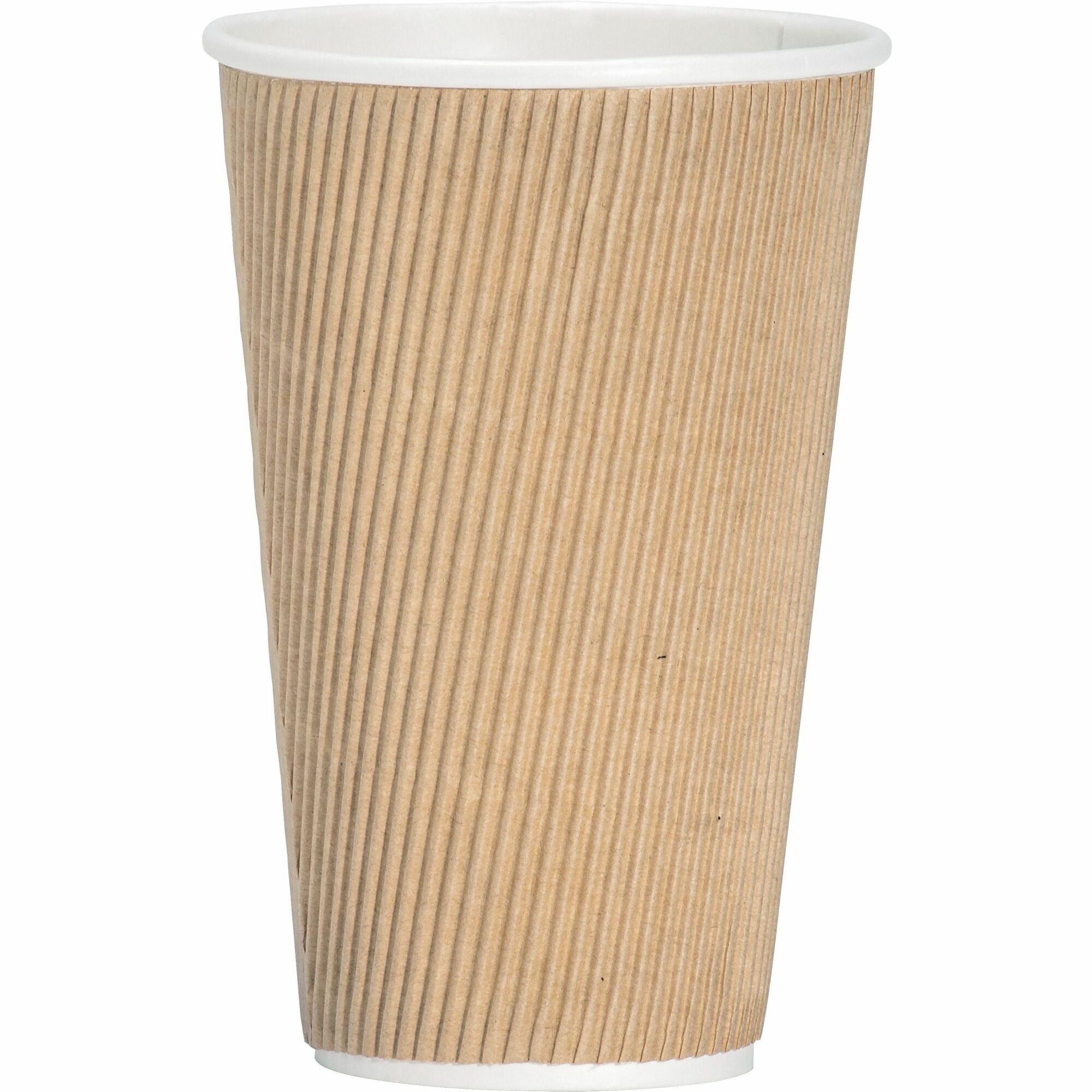 Genuine Joe 16 oz Rippled Hot Cups - 16 fl oz - Brown - Hot Drink, Hot Drink, Beverage - 25/Pack - 5 / Bundle