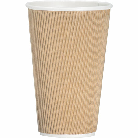 Genuine Joe 16 oz Rippled Hot Cups - 16 fl oz - Brown - Hot Drink, Hot Drink, Beverage - 25/Pack - 5 / Bundle
